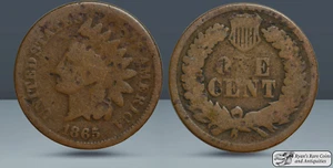 1865 Fancy 5, Indian Head Penny, Cent, Good Condition, Free Shipping, C7589 - Picture 1 of 3