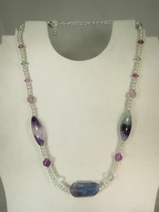 Collar PERO Hecho a Mano 17"-19" Arco Iris Fluorita, Florita y Estaño 3522E abe - Imagen 1 de 2