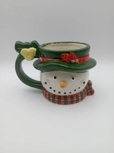 Schneemann Kaffeebecher Tasse heiße Schokolade Keramik grün Mütze Schal 4,5" Blüte Ritus - Bild 1 von 6