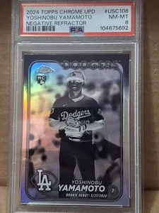 2024 YOSHINOBU YAMAMOTO TOPPS CHROME NEGATIVE REFRACTOR ROOKIE CARD RC PSA 8 108 - Bild 1 von 6