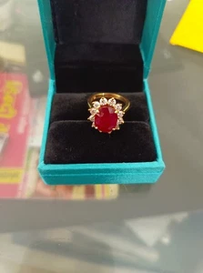 5.60 Ct Oval Cut Natural Ruby & Diamond Engagement 14K Ring Yellow Gold Size 8 - Picture 1 of 8