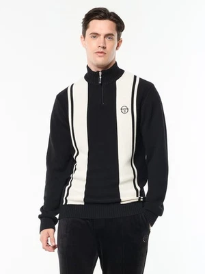 Sergio Tacchini Young Line Zip Up Knit Jumper Polo Track Top Vintage Retro Black - Image 1 of 4