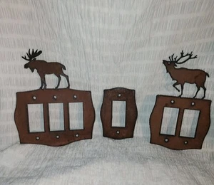 Moose Light Switch Plate Cover Set Single, Double, Triple Rustic Cabin Metal Art - Picture 1 of 5