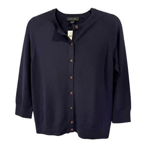 Ann Taylor Button Front Navy Cardigan NWT Large Classic Crewneck Office Layering - Picture 1 of 5