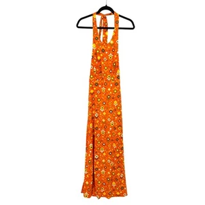 VTG 70s Sears Jr Bazaar Halter Neck Dress Sz XS/S Orange Geometric Flower Print - Picture 1 of 5