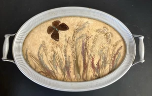Vintage MCM Botanical Entomological Display Under Glass Oval Serving Tray 10x16 - Picture 1 of 11