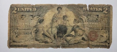 1896 $2 Silver Certificate Educational Series Large Size Circulated Scarce *K622 - Image 1 of 2