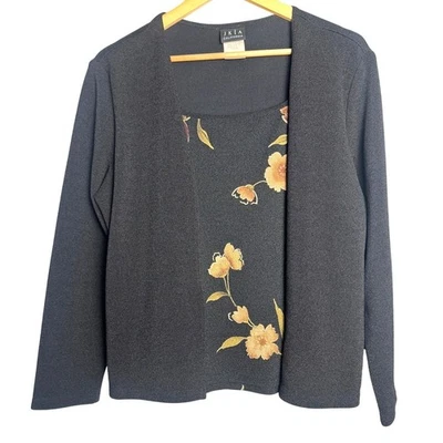 JKLA California Black Floral Top Size Large Twinset Look - Image 1 of 4