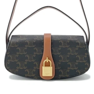 CELINE Triomphe Tabu SLG 2WAY Clutch Shoulder Bag PVC/Leather Tan 10I592 - Picture 1 of 18