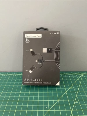 Naztech 3-in-1 To USB Charge Braided Cable for Use W/USB-C, Lgtng, Μicro USB - Image 1 of 4