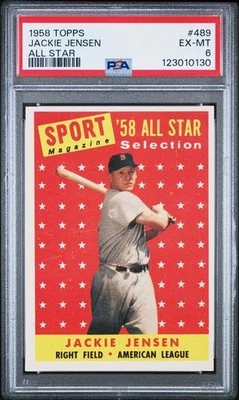 1958 Topps Baseball Card JACKIE JENSEN All Star #489 Boston Red Sox PSA 6 - Image 1 of 2