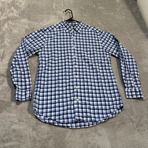 Vineyard Vines Shirt Mens Medium Blue Gingham Plaid Slim Fit Tucker Performance - Picture 1 of 8