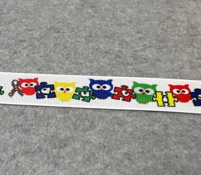 Colorful Owl Print Grosgrain Ribbon 3/4" x 4 Yard - Image 1 of 4