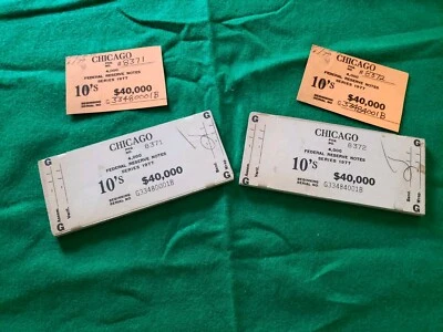 (2) VINTAGE VHTF FEDERAL RESERVE WOOD BLOCKS CHICAGO 1977  10's #8371 & #8372 - Image 1 of 2