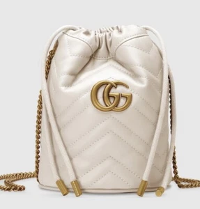 100% AUTHENTIC NEW Gucci Marmont Mini Bucket Bag White Leather - Picture 1 of 13
