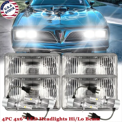 4PCS Newest 4x6" LED Headlights High Low Beam For Ponti-ac Firebir-d 1977-1981 A — 第 1/4 张图片