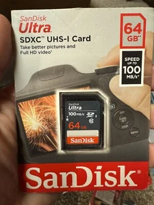 SanDisk 64GB Ultra SDXC UHS-I 100MB/s, C10, Memory Card - SDSDUNR-064G-GN3IN - Zdjęcie 1 z 2