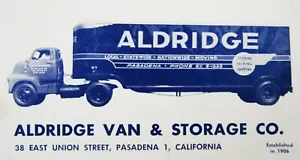 Blotter pubblicitario camion vintage Aldridge furgone mobile deposito Pasadena CA anni '50 - Foto 1 di 3