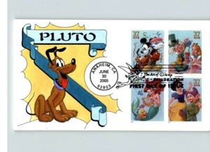 DISNEY handbemalt von B. Montgomery, Bild von PLUTO, 4 verschiedene Briefmarken, 2005 FDC - Bild 1 von 1