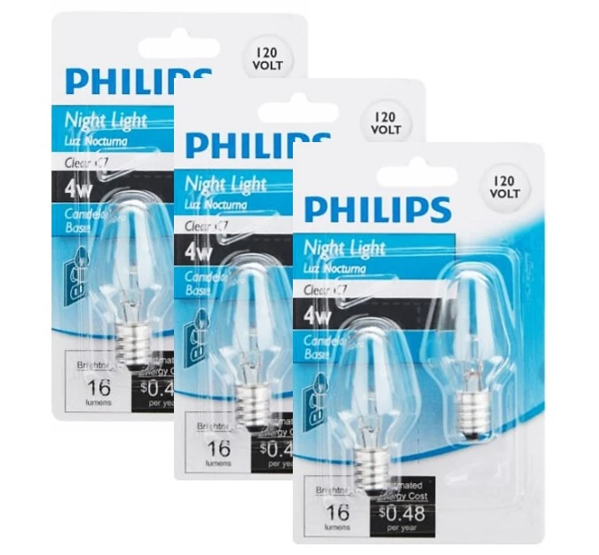 6 Philips Night Light Bulbs 4W 120 Volt Candelabra Base 16 Lumens 3 Packs of 2 - Image 1 of 1