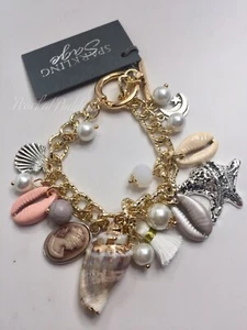 Neu Funkelnder Salbei 14kt Gold getaucht Glieder Bettelarmband Muschel Kamee Perle - Bild 1 von 5