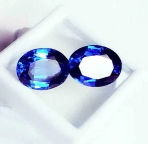 Natural Blue Sapphire Pair of Certified Loose Gemstone 7-9 Ct, Oval Shape Stone. - Picture 1 of 5