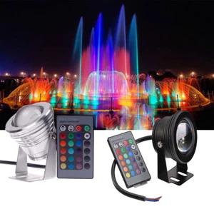 10W 12V RGB LED IP68 Underwater Spot Light Garden Pool Pond Aquarium Lamp Remote - Picture 1 of 6