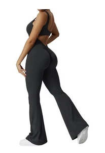 Women Workout Sleeveless Jumpsuits Sexy Backless Bodycon Scrunch Yoga bodysuit - Picture 1 of 3