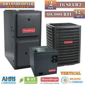R32 Goodman 2 Ton AC & Gas Furnace Split System 16 SEER2 92% AFUE 60K BTU - Picture 1 of 4