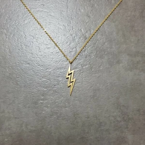 Lightning Bolt GOLD Plated Necklace Jewelry Gift Electricity Flash Strike Zap - Picture 1 of 3
