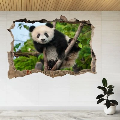 Cute Panda Bear Tree Forest 3d Smashed View Wall Sticker Poster Decal A99 - Image 1 of 2