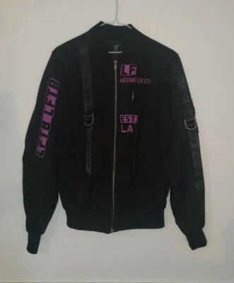 LF the Brand Biker Style Utility Logo Jacket Size Small Black Purple Straps  - Image 1 of 4