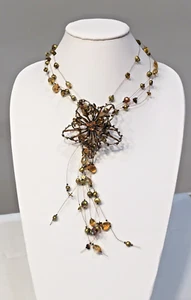 Vintage Necklace Crystal Beads Rhinestone Wired Bead Cluster Statement Piece - Picture 1 of 9