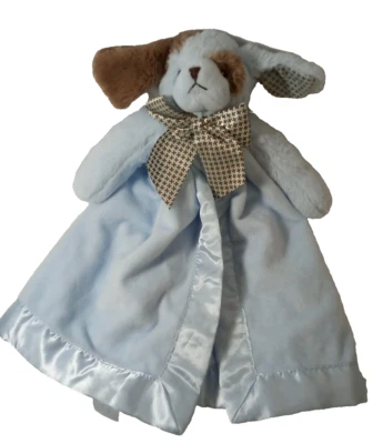 Bearington Baby Collection Dog Lovey Blue Brown Satin Edge embroidered face - Image 1 of 4