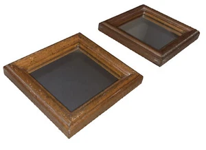 Vintage Accent Mirrors Wood Framed 5" Square Wall Hanging Set of 2 Home Interior - Picture 1 of 7