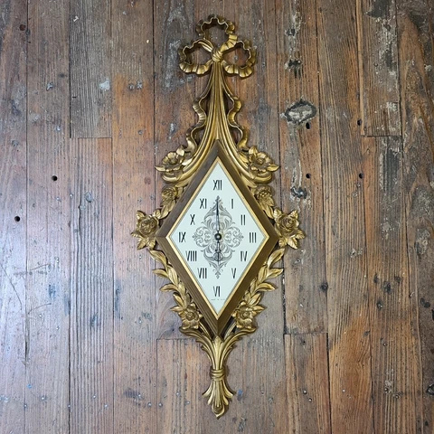 Vintage Gold Hollywood Regency Art Deco Wall Clock Syroco Antique (Not Working) Cover
