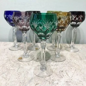 7er Set Weingläser buntes Kristallglas Weinrömer Römergläser Überfangglas 60er - Bild 1 von 9