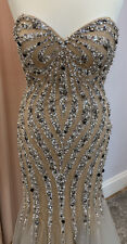REDUCED!! TERANI COUTURE NUDE/SILVER FULLY BEADED PROM PAGEANT EVENING GOWN BNWT