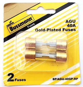 Bussmann Paquete de 2 Fusibles Automotrices AGU40 40A Chapados en Oro 32 VAC 13/32" x 1-1/2" - Imagen 1 de 10