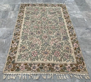 Vintage French Style Aubusson Rug Needlepoint Chain stitch Rug 4x6 ft Free Ship - Picture 1 of 9