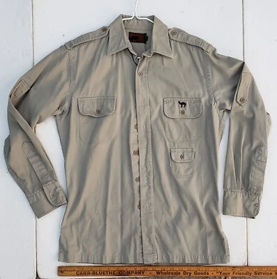 CAMEL CIGARETTE VINTAGE SAFARI LONG SLEVE SHIRT, BOSTON TRADERS, COTTON, SIZE S - Image 1 of 4