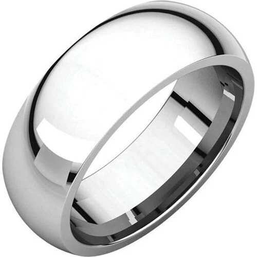 7mm 18K Solid White Gold Plain Dome Half Round Comfort Fit Wedding Band Ring New - Image 1 of 1