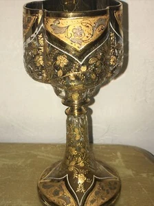 Vintage Italian Venetian Murano Gold Gild Wine Goblet Scalloped Edge 6" - Picture 1 of 4