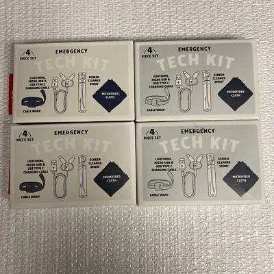 Lote de 4 Kit Técnico de Emergencia - Cable de Carga, Envoltura de Cable, Limpiador de Pantalla y Paño Foto 1 de 4