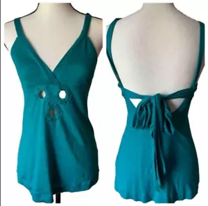 Armani Exchange 100 % Lyocell Neckholder Oberteil türkis Ausschnitte hinten zum Binden S/M Babydoll - Bild 1 von 8