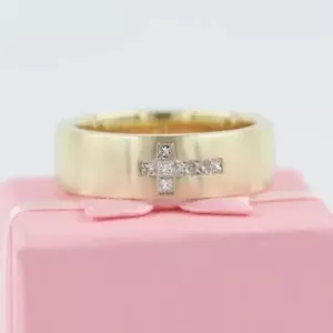 2Ct Round Cut Lab-Created Diamond Cross Engagement Ring 14K Yellow Gold Plated - Picture 1 of 4
