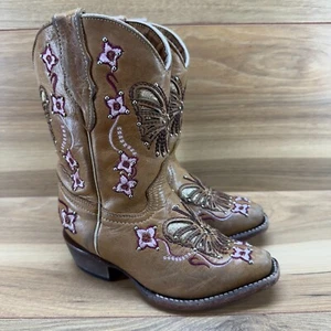 Toddler Little Girls Size 10 Boots Brown Embroidered Leather Western Cowgirl - Picture 1 of 11