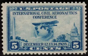 US Scott #650 Plane & Globe ~ 5-cent ~ Mint ~ 12/12/1928 ~ Blue ~ F/VF ~ OG LH - Picture 1 of 2