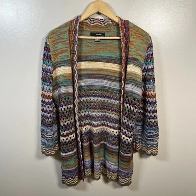 Suéter Cárdigan Ali Miles Crochet Talla Pequeña Frente Abierto Colorido Arte de Usar Foto 1 de 4