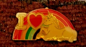 Vintage Enamel Unicorn "I Love Unicorns" Hat Pin Size 3/4" Length x 1" Wide - Picture 1 of 1